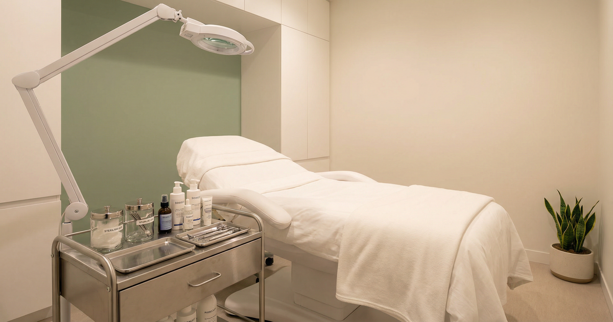 A clean med spa treatment room with professional medical equipment
